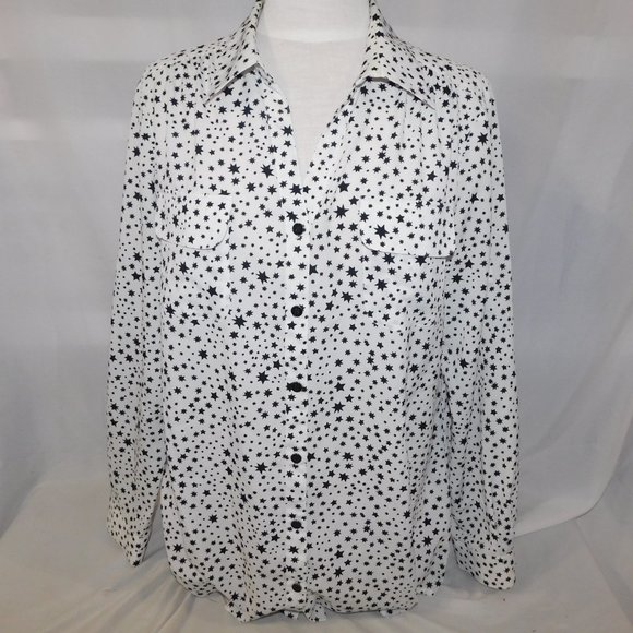 Jones New York Womens L White Black Star Blouse - Picture 15 of 15